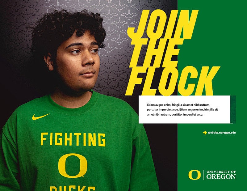 person looking towards the words "Join the Flock"
