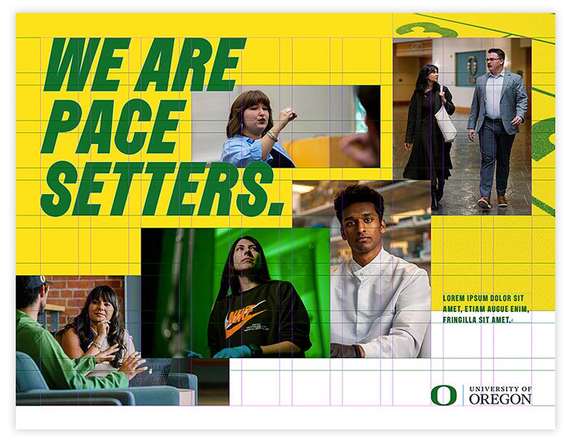 a collage of photos organized in a grid with the words "we are pace setters"