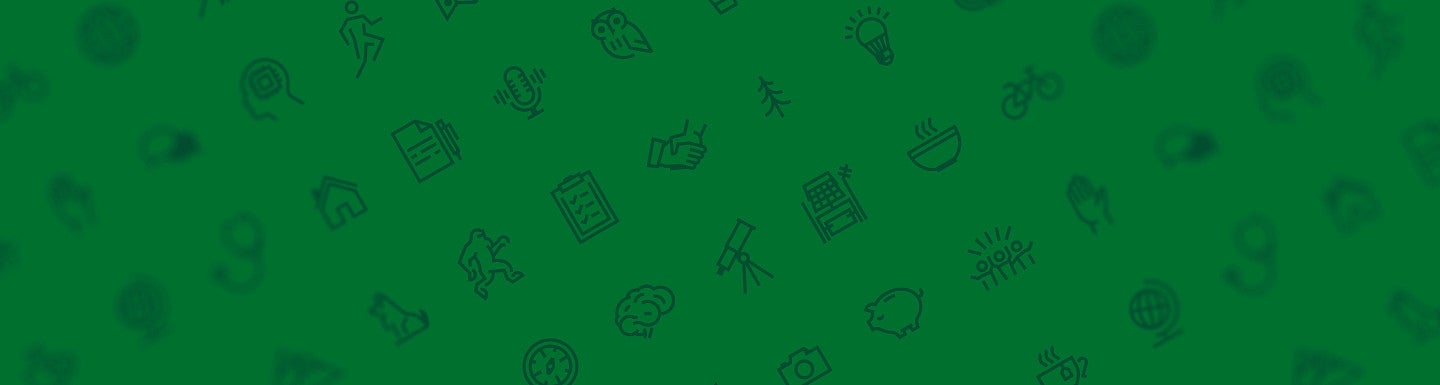 UO brand icons scattered on a green background