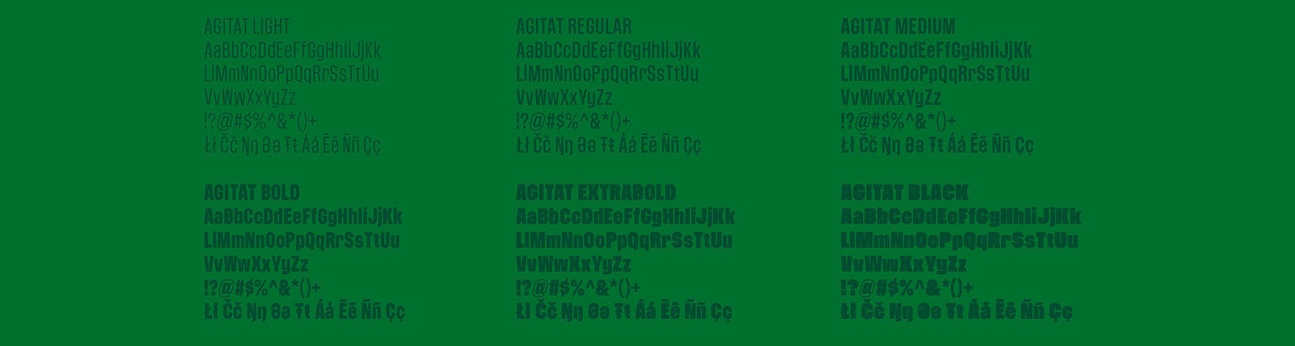 oregon's different typefaces at different weights on a green background