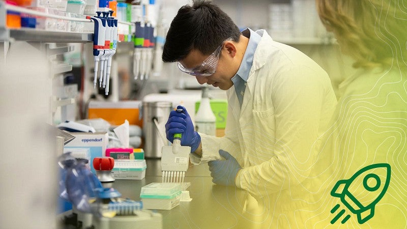 Knight Campus lab worker using multichannel pipettes