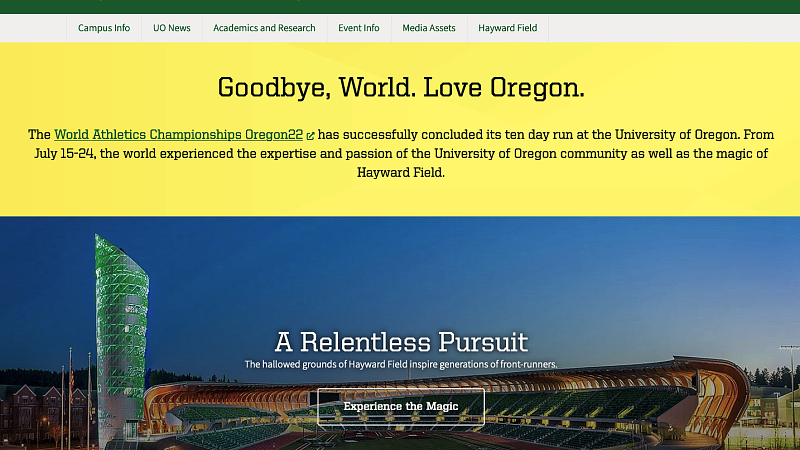 Screenshot of the UO World Athletic Championship website homepage